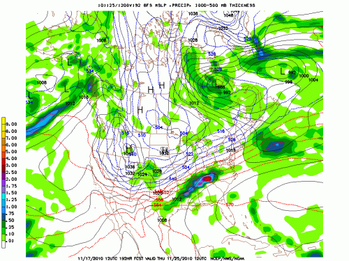 NCEP's GFS 192-hour forecast for Thanksgiving Day 2010