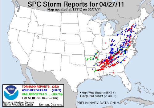 Severe Weather Reports for April 27, 2011